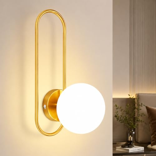 ZMH Wandleuchte Innen Wandlampe Flur - Glas Schlafzimmer Wandbeleuchtung Gold Modern Flurlampe Wand Lampen E14 Glaskugel Beleuchtung für Bett Wohnzimmer Treppenhaus Hotel (Ohne Leuchtmittel) | Gold Modern Flurlampe Wand Lampen E14 Glaskugel Beleuchtung für Bett Wohnzimmer Treppenhaus Hotel (Ohne Leuchtmittel)