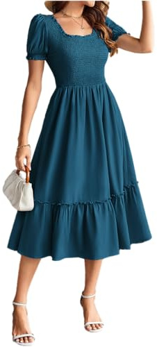 GRACE KARIN Abito midi da donna a trapezio con tasche, Blu pavone, L