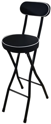 Sgabello da bar pieghevole portatile con schienale, imbottito in PU, sgabello alto pieghevole per cucina, esterni, bar, negozio, nero, 60 cm