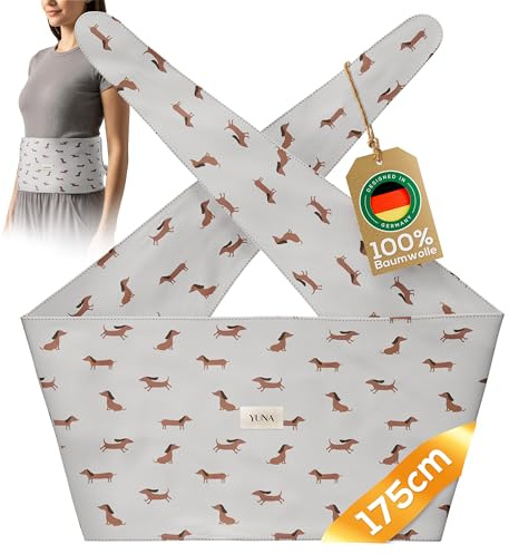 YUNA Care® Wärmflaschengürtel – 175 cm Wärmegürtel aus Baumwolle für Wärmflasche, Körnerkissen, Kirschkernkissen – ideal bei Periode, Rücken-, Bauchschmerzen (Dackel)