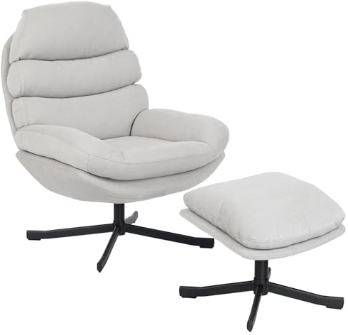 HOMCOM Relaxsessel mit Hocker Drehbar Sessel mit Breite Sitzfläche Creme