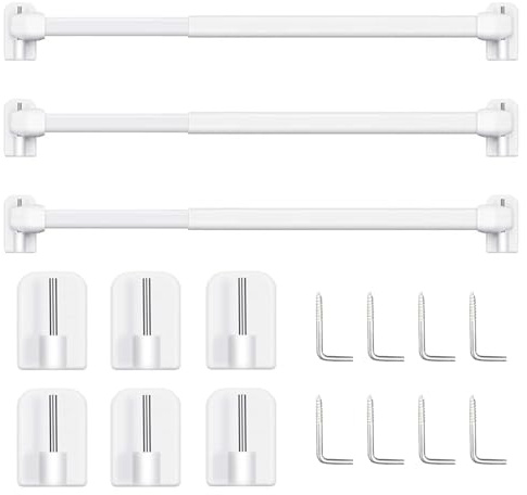 3 Stück Gardinenstange Ausziehbar, Gardinenstange Ohne Bohren, Weiß Vitragestangen, Selbstklebend Scheibengardinenstange, Ausziehbar Von 40 Bis 70 CM, Geeignet Für Jalousien,Kleiderschränke