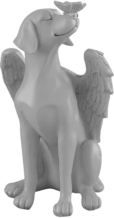 Relaxdays Pierre commémorative Chien avec Ailes, Figurine Ange en résine résistante aux intempéries, 20×11×11 cm, Gris