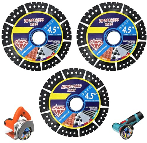 3PCS Diamond Multi-Purpose Saw Blades 115mm/4.5 Angle Grinder Cutting Disc Tile Blade Super Thin Wheel Disc Dry/Wet Cutting for Concrete Steel PVC Granite Marble Wood