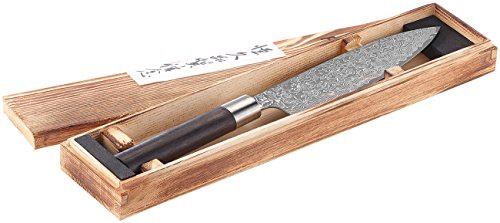 TokioKitchenWare Küchenmesser Damast: Handgefertigtes Marken-Damast-Chefmesser mit 19-cm-Klinge (Santokumesser, Messer mit Klingenmaserung, Santoku)