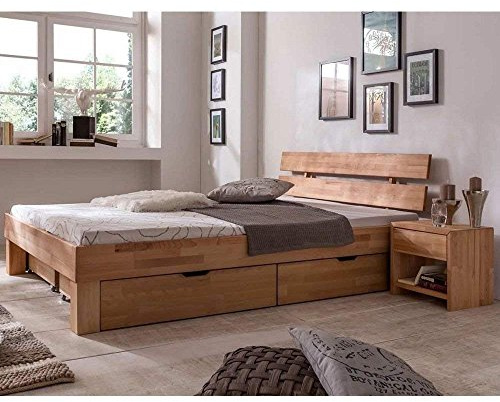 moebelstore24 Futonbett Judith, Kernbuche-Massiv Natur geölt 100 x 200 cm inkl.2 x Bettkasten