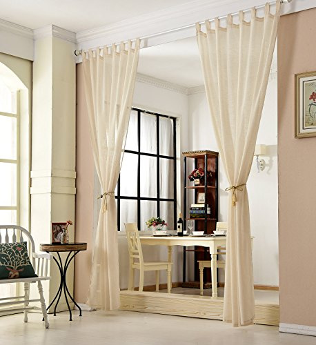 WOLTU Gardinen mit Schlaufen Leinenoptik halbtransparent 140x245cm Sand