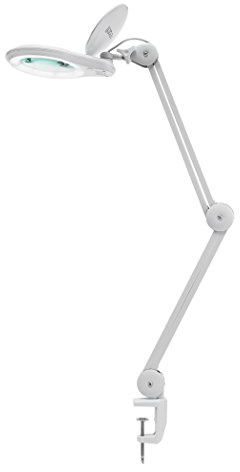 Neatfi LED Magnifying Lamp 1,200 Lumens with Clamp – 5” 5-Diopter Glass Lens, Dimmable Task Light | Adjustable Arm | Reading, Sewing & Crafting (White, 5-Diopter)