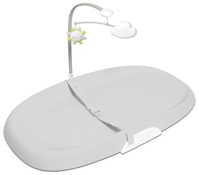 Skip Hop Baby Changing Pad Nursery Style Wipe-Clean Contoured with Cushioned Foam, Non-Skid Base, Built-in Safety Belt & Tuck-Away Toy Bar, Grey