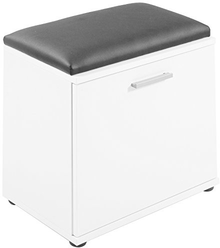 byLIVING Sitzbank JAKOB / Hocker in Weiß mit schwarzem Kunstleder Sitzkissen / Schuhschrank mit Tür / zwei Fächer / Garderoben-Kommode / Schuh-Bank / B 48,5 H 49, T 30 cm