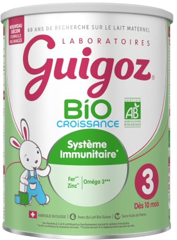 GUIGOZ BIO 3 Croissance - Lait de croissance en poudre de 10 mois à 3 ans - Boîte de 800g