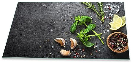 Herdabdeckplatte Abdeckung Ceranfeld Abdeckplatte Schneidebrett 1-Teilig 90x52 Gewürze Grau Mehrfarbig Spritzschutz Glasplatte Ceranfeldabdeckung Schutz Herdschutz Sicherheitsglas Glasschneidebrett