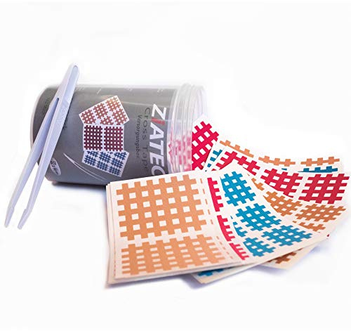 ZiATEC Cross Tapes Box mit 102 | 204 | 306 Pflaster in praktischer Schutzdose + Pinzette, Gittertapes, Akupunktur-Pflaster, Größe:Versorgungsbox, Farbe:Mix - 102 Stück