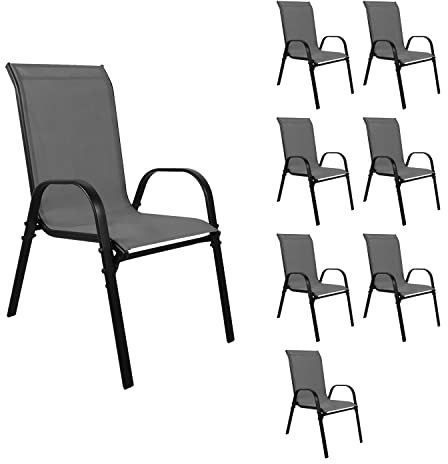 Mojawo 8 Stück XL Stapelsessel Gartenstuhl Gartensessel stapelbar Textilenbespannung Balkonmöbel Gartenmöbel Metall schwarz Textilen Farbe Anthrazit