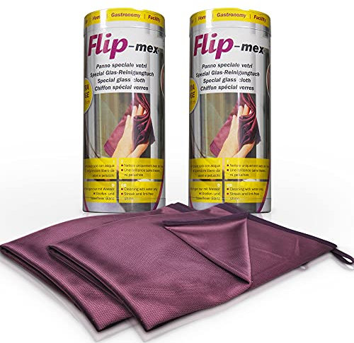 Bio-mex® - Panno Vetri Microfibra Flip-Mex 50x70cm - Pulizia Vetri, Cristalli, Plexigas Solo con Acqua. Pulisce, Lucida, Non Lascia aloni - 2 Pz