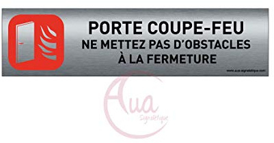 AUA SIGNALETIQUE - Plaque de porte Aluminium brossé imprimé AluSign - 200x50 mm - Double Face adhésif au dos (Porte coupe-feu 3)