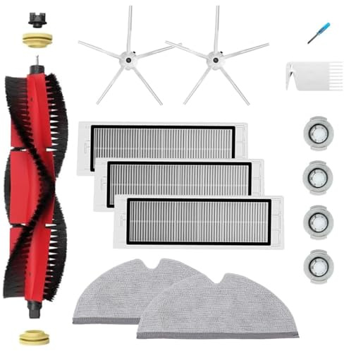 Zubehörset für Xiaomi Roborock S5 Max S6 Pure S6 MaxV Staubsauger Ersatzteile Enthält 1 Hauptbürste, 3 HEPA-Filter, 2 Seitenbürsten, 2 Wischtücher, 4 Wasserkerne, 2 Werkzeug (Weiß)