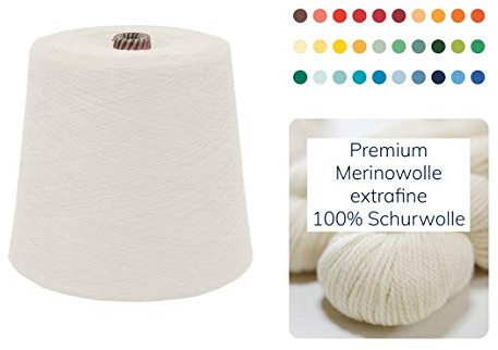 Strickwolle 1 kg 1000g Merinowolle Extrafine 100% Schurwolle Schafwolle Handstrick Wolle zum Stricken Häkelwolle Häkeln Garn Nadel 2,5 3 3,5 4 - Creme Elfenbein