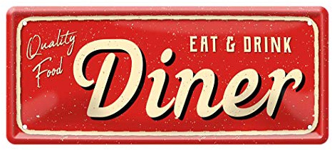 Blechschild Diner Eat & Drink - Schild 50s american diner - Metallschild Deko Imbissbude - Geschenk für american food fans - Retro Dekoschild für Küche, Restaurant, Burger Laden, Imbiss - 28x12cm