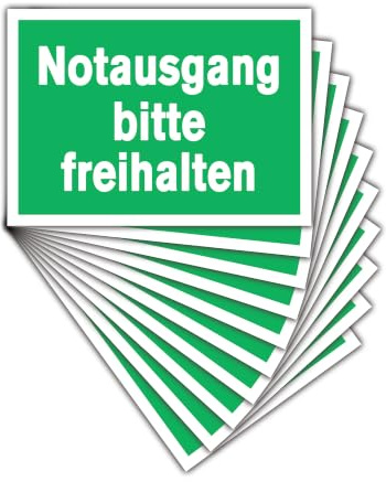 STROBO 10 Stück Aufkleber Notausgang bitte freihalten als DIN A4 29,7 x 21,0 cm | Sticker mit geschlitzter Rückseite für den Innen- und Außenbereich | UV-Schutz, Wind- und Wetterfest