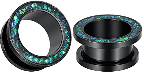 COOEAR 1 Pair Gauges Earrings Circle Fake Opal Tunnels Ear Plugs Flesh Stretchers Expander 0g to 1 Inch.