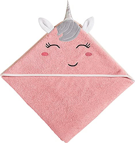 Erwin Müller Kinder Kapuzenbadetuch Einhorn Frottier rosa Größe 100x100 cm - kuschelweich, saugstark, mit Aufhänger, Horn- & Ohren in 3D-Optik