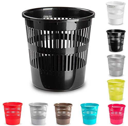 plastific Foot Pedal Bin Dustbin Rubbish Paper Waste Kitchen Office Plastic Bins (Black Open-Top Round Paper Bin, 10L)
