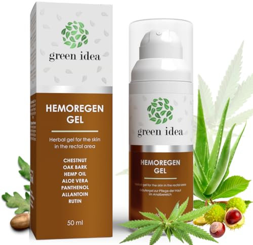 Green idea - Hemoregen Gel - Hämorrhoiden Salbe - mit Rosskastanien, Eichenrinde, Hanföl, Aloe, Panthenol - pflanzliche Erste-Hilfe - Analfissur Salbe – Heilsalbe bei Brennen und Schmerzen - 50 ml (1)