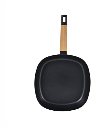 BERGNER - Bistecchiera quadrata 28cm in alluminio con manico soft touch effetto legno, linea Earth Black induzione