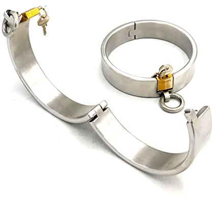 Schwer Abschließbar Edelstahl Sex Halsfessel, Höhe 3.2 cm Metall Halsband Kragen SM Bondage Halsbänder O-Ring Restraint Spiel Fetisch Sklaven Sexspielzuege für Männer Frauen,Silber,13.5cm