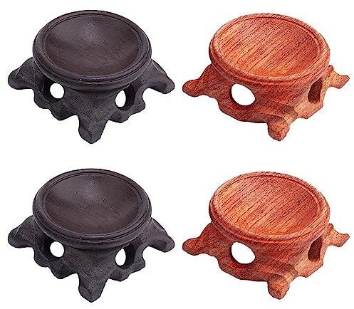 GORGECRAFT 4 Soporte de Madera para Bola de Cristal, Soporte de Exhibición de Base de Madera, 2 Colores Tallados, Pedestales En Miniatura para Bola de Huevo de Avestruz, Esfera, Escultura de Piedra