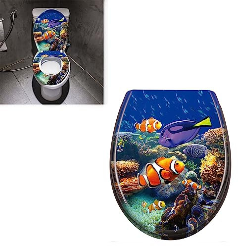 JOIEYOU Toilettensitz WC-Sitz aus Hartplastik Universal Toilettendeckel mit Absenkautomatik für alle handelsüblichen WC-Becken Süßwasserzierfische
