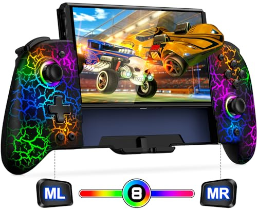Elegamefy Switch Controller für Nintendo Switch/OLED, mit 9-Farbleuchten, Handheld-Modus, Programmierung und Turbo One-Piece Wireless Switch Controller Zubehör