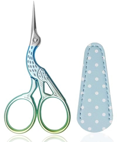 Forbici da Ricamo, Forbici da Cicogna in Acciaio Inossidabile Piccole Forbici Artigianali per Cucire Cucito Croce Cucito Ago Filettatura con PU Forbici Cover - Blu