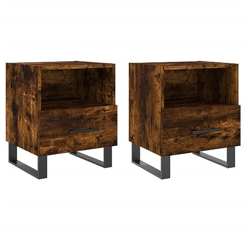 vidaXL Tables de Chevet 2pcs chêne fumé 40x35x47,5cm Bois d’ingénierie, Armoire, Armoire latérale, Support de téléphone, Table de Chevet