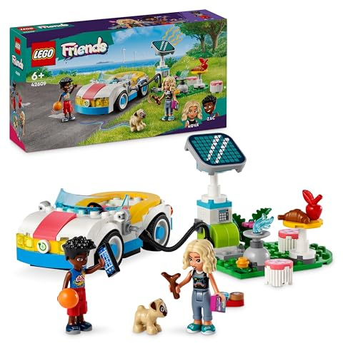 LEGO Friends La Voiture Électrique et la Borne de Recharge, Jouet de Voiture pour Enfants, avec Les Figurines Nova et Zac, Cadeau pour Filles et Garçons Dès 6 Ans 42609
