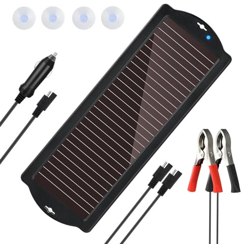 Solar Autobatterie Ladegerät und Wartungsgerät 2.5W 12V Solar Erhaltungsladung, Tragbares Wasserdichtes Amorphes Solarpanel für Auto, Motorrad, Boot, Marine, Wohnmobil, Anhänger, Powersports, etc.