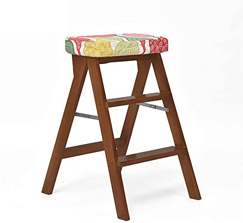 KAZUP Tragbarer Tritthocker, zusammenklappbare Trittleiter/Hocker, Trittleiter, 3 Stufen, Holz, Haushaltsstuhl, Trittleiter, Schwammsitz, verbreiterter Hochhocker, Hausgarten-Werkzeug, Höhe 65 cm,