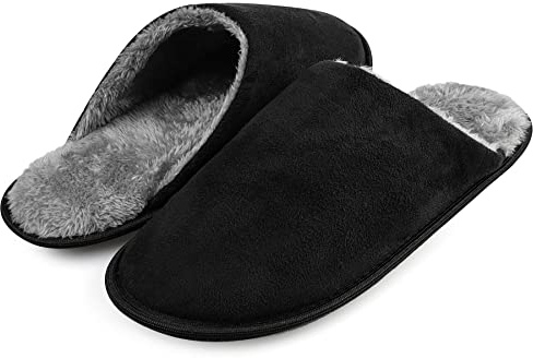 riemot Pantofole Uomo Inverno Calde Morbide con Pelliccia Interna, Calzatura per Casa e Interni, Ciabatte Uomo in Memory Foam Antiscivolo Pelose Suola Scarpe, Nero, 45/46 EU