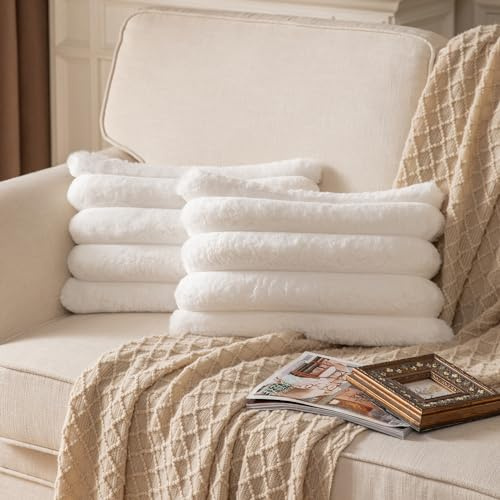 Yaertun 2er Set gestreifte Kissenbezug 30x50cm Cremeweiße dekorative Kissenbezüge Sofakissen Dekokissen Wurfkissenbezug zierkissenbezug plüsch Kunstfell Kissenhülle Schlafzimmer Wohnzimmer