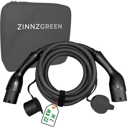 ZINNZGREEN Typ2 Ladekabel 22kW & 32A für Elektroauto und Hybrid - 7m, Dreiphasen Ladekabel Typ2 auf Typ2 - IP54 Wasserdicht und Staubdicht, TÜV, E-Autoladekabel für Wallbox - mit Tragetasche