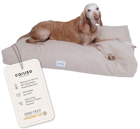 Caruso Recycling Hundebett M - für Grosse, mittelgroße und kleine Hunde, ergonomisch, Hundekissen waschbar, Hundebett Abnehmbarer Bezug, Hundebett orthopädisch durch Memory Foam, beige