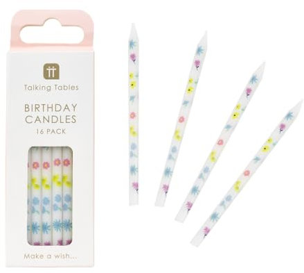 16 x Floral Pretty Pastel Birthday Cake Candles- with Small Flowers - Ideal Easter Table Decor Spring Summer Celebration Plastic-Free Packaging -Designed by Talking Tables UK