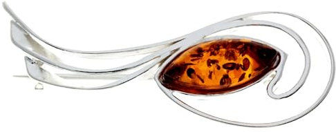 SilverAmber Jewellery Großbritannien – Moderne Brosche/Anstecknadel aus echtem baltischen Bernstein in Cognac und 925er Sterlingsilber – M815C
