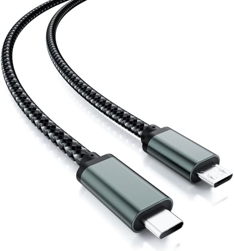 Nylon Braided Short USB C to Micro USB Cable 0.2M/0.65 FT, USB Type C to Micro USB Charger Cable Supports OTG, 2.4A Charging, 480Mbps Dast Sync for MacBook Pro Air Galaxy S22 S21 Pixel 5/4 LG and More