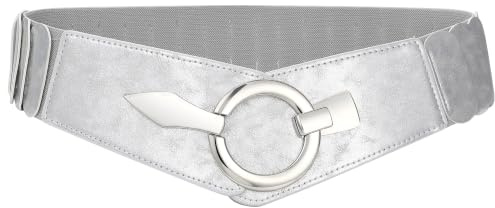 VONMELLI Breiter Elastischer Taillengürtel Damen - Vintage Stretchgürtel Hüftgürtel mit Silberschnalle für Kleid
