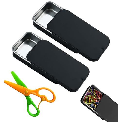 CZNBZIU 2 Kleine Blechdose, Metalldose, Behälter, Blechkanister, Schiebedeckel, Leere Aufbewahrungsbox, Süßigkeitenschachtel, Ei-Blechdose Für, Schwarz
