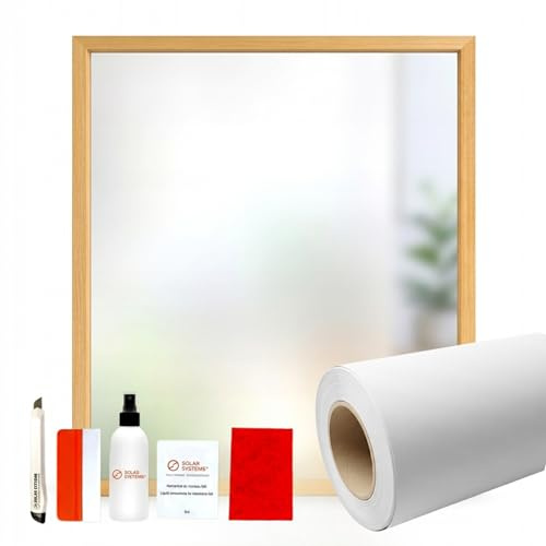Solar Systems Selbstklebende Fensterfolie Sichtschutzfolie Milchglasfolie - Anti-UV Fensterschutzfolie mit Montagesatz für Büro, Badzimmer - Gewährleistet Diskretion - Weiße Matt (44,5X 200cm) | Sichtschutzfolie - Anti-UV Fensterschutzfolie mit Montagesatz für Büro, Badezimmer - Gewährleistet Diskretion - Weiß Matt