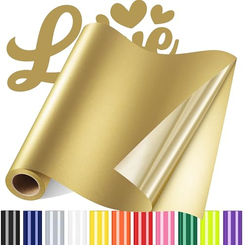 Sgooyir Plotterfolie Textil, Flexfolie Plotter Textil Transferfolie Gold | 30.5x183cm Plotter Bügelfolie, Textilien Vinly Transferfolie Plotter für T-Shirt, Hemd, DIY-Kleidung Andere Stoffe