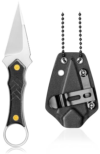 LOTHAR PORCUPINE 14C28N Neck Knife Messer, 42A Fulltang Kleines Messer | Feststehendes Messer mit G10 Griff, Outdoor Messer mit Kydex Scheide und Gürtelclip